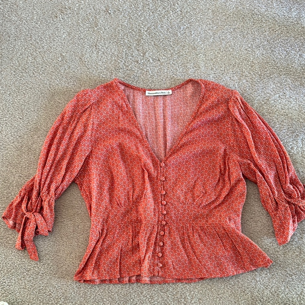 Abercrombie & Fitch Rouje Coral Tie Front Peplum Blouse